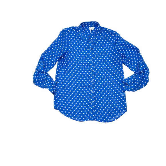 Blue & White Polka Dot Button-Down Blouse - Picture 4 of 5